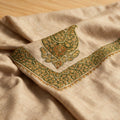 Zaytoun Kashmiri pashmina ghutra in natural ecru with olive green paisley sozni embroidery