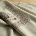 Banafsha Kashmiri pashmina ghutra in natural ecru with multicolour pastel paisley sozni embroidery