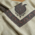 Habr Kashmiri pashmina ghutra in natural ecru with grey and rose paisley sozni embroidery