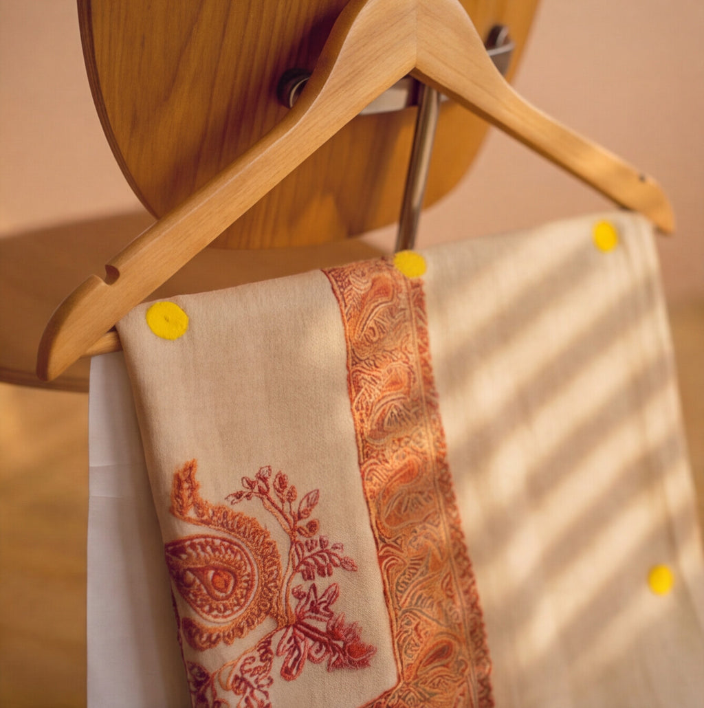 Pashmina Ghutra Ward - angle 2, hand-loomed Kashmiri pashmina