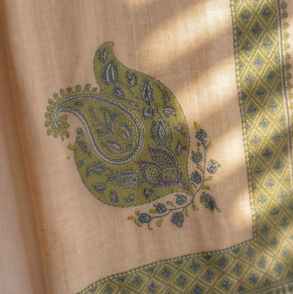 Pashmina Ghutra Dhabab - angle 2, hand-loomed Kashmiri pashmina