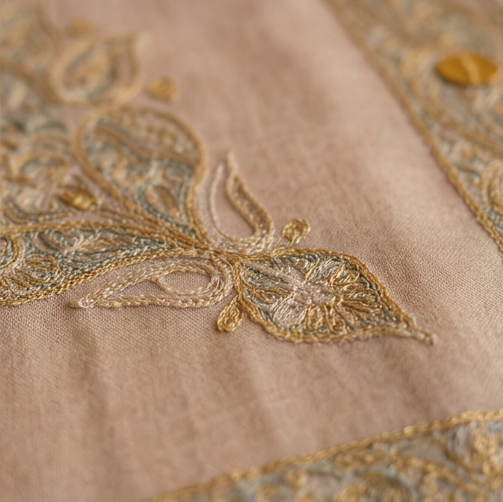 Pashmina Ghutra Akhdar - angle 3, hand-loomed Kashmiri pashmina
