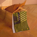 Pashmina Ghutra №020 — olive-green base with multi-colour master sozni paisley border — Soznikar