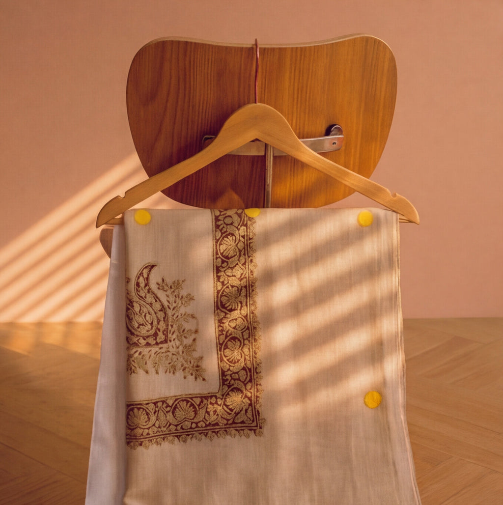 Pashmina Ghutra Reem - angle 3, hand-loomed Kashmiri pashmina