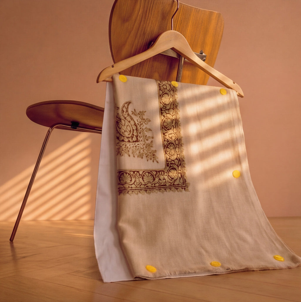 Pashmina Ghutra Reem - angle 6, hand-loomed Kashmiri pashmina