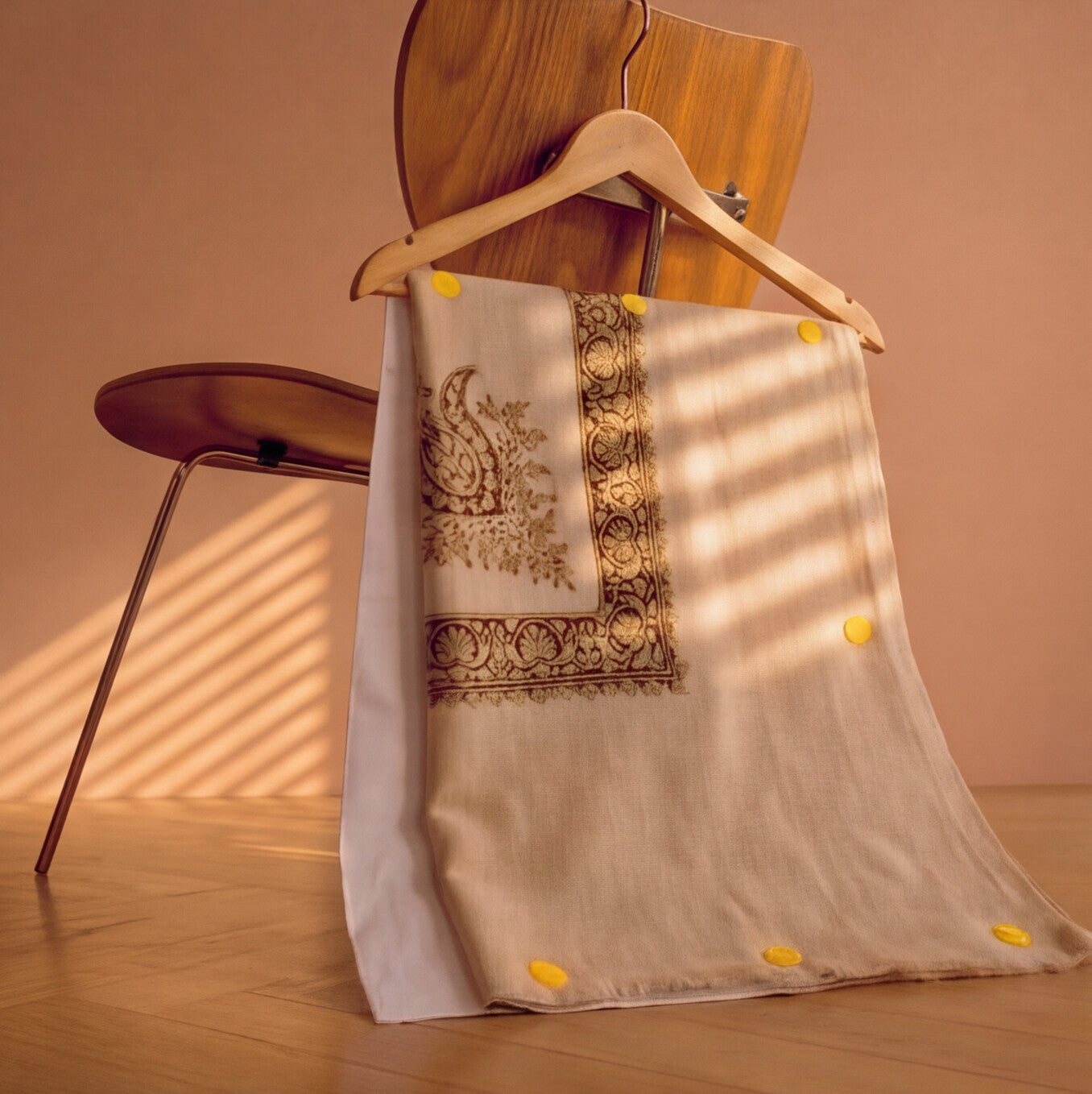Pashmina Ghutra Reem - angle 6, hand-loomed Kashmiri pashmina