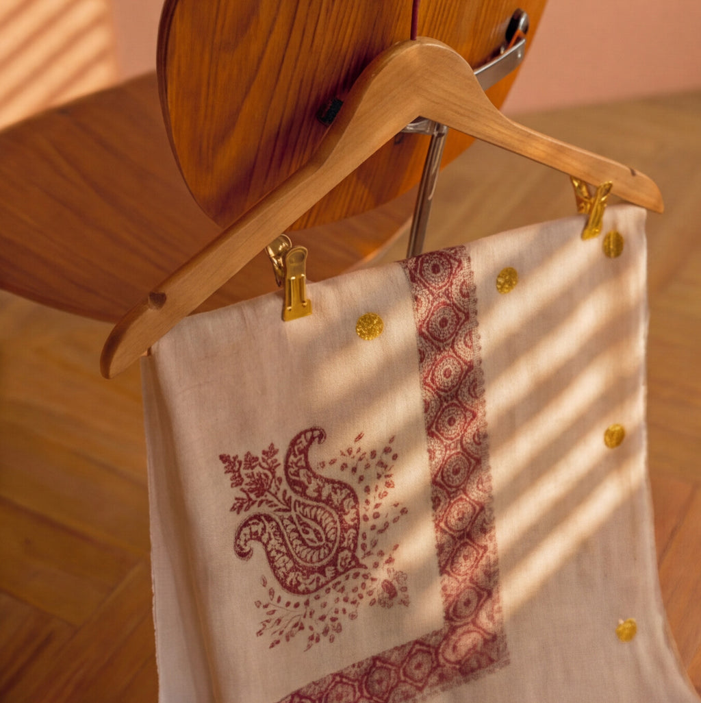 Pashmina Ghutra Banafsha - angle 2, hand-loomed Kashmiri pashmina