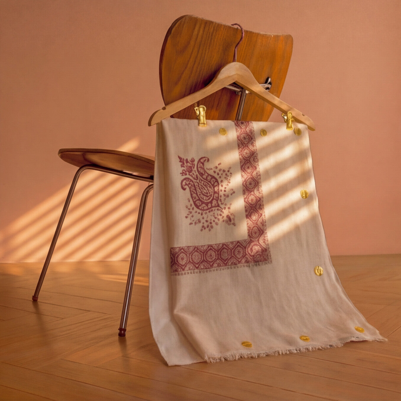 Pashmina Ghutra Banafsha - angle 6, hand-loomed Kashmiri pashmina