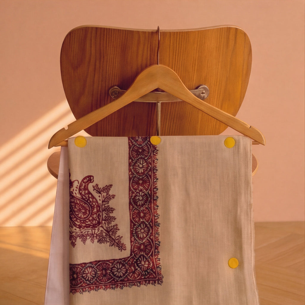 Pashmina Ghutra Shafaq - angle 3, hand-loomed Kashmiri pashmina