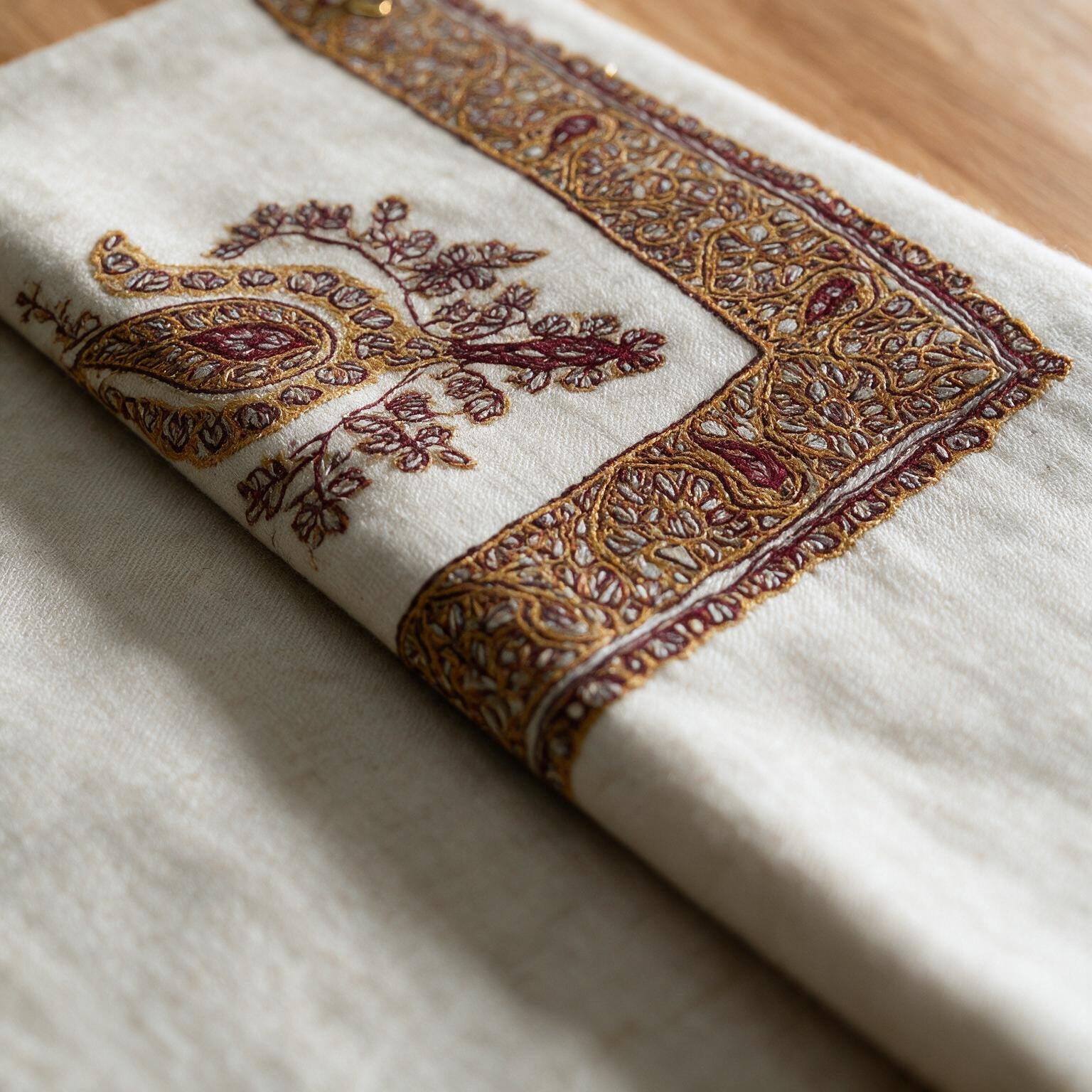 Kashmiri pashmina ghutra embroidery close-up