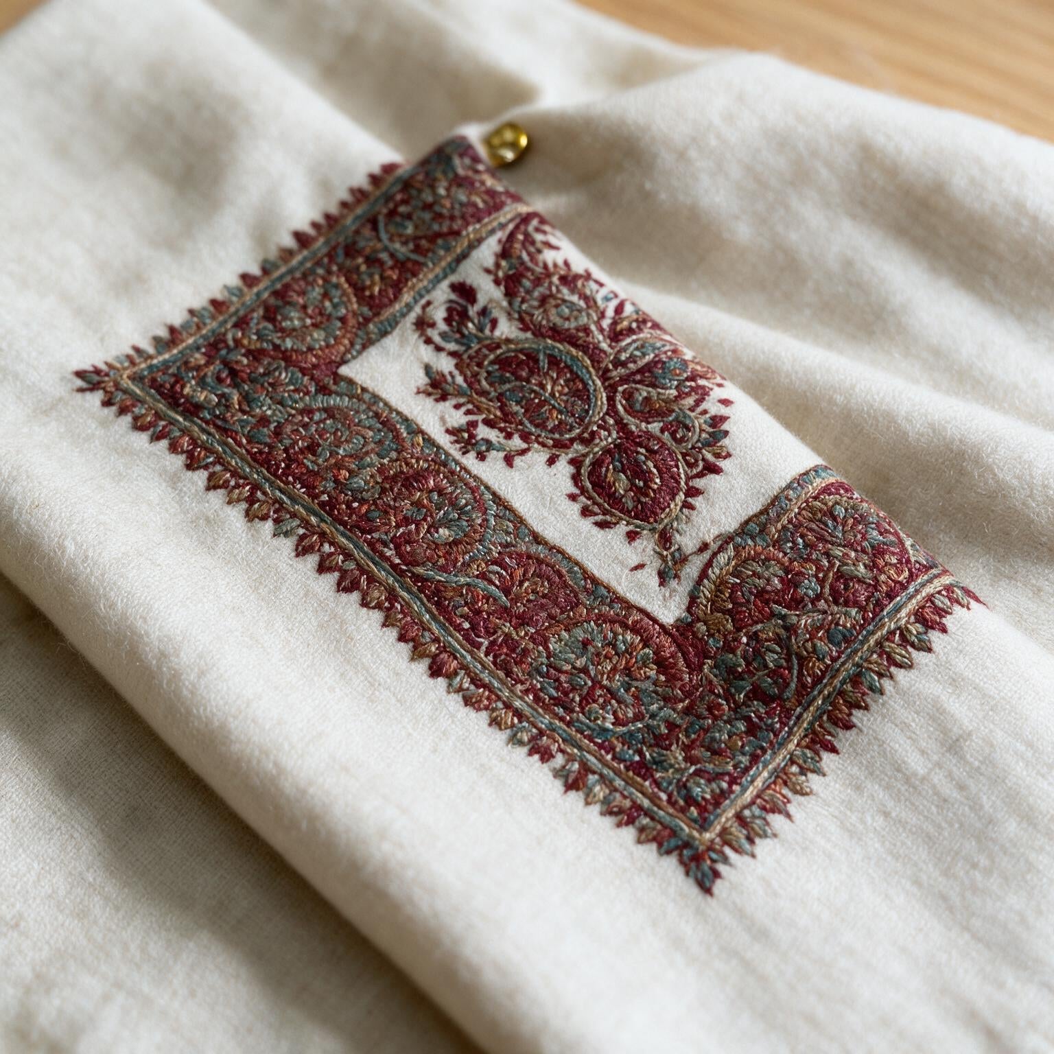 Kashmiri pashmina ghutra embroidery close-up