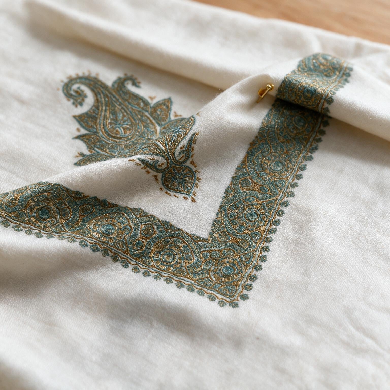Kashmiri pashmina ghutra embroidery close-up