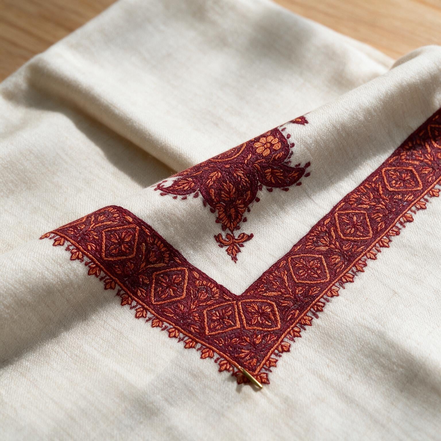 Kashmiri pashmina ghutra embroidery close-up