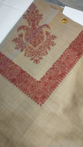 Ajur Qalam Kaari Super Turma Kashmiri semi pashmina with brick terracotta corner motif and border