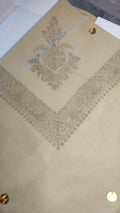 Ghubar Qalam Kaari Super Turma Kashmiri semi pashmina with tonal greige corner motif and border, very subtle