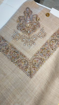 Golab Qalam Kaari Super Turma Kashmiri semi pashmina with pastel pink and blue corner motif and border