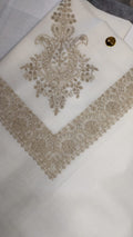 Raml Qalam Kaari Super Turma Kashmiri semi pashmina with pale gold corner motif and border, tone on tone