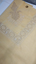 Shabnam Qalam Kaari Super Turma Kashmiri semi pashmina with pale silver corner motif and border, tone on tone