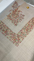 Shaqaiq Qalam Kaari Super Turma Kashmiri semi pashmina with rust red and green multicolour corner motif and border
