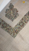 Sindiyan Qalam Kaari Super Turma Kashmiri semi pashmina with dense olive and rust corner motif and border