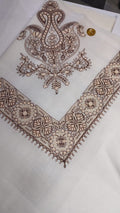 Zabeeb Qalam Kaari Super Turma Kashmiri semi pashmina with plum brown corner motif and fine border