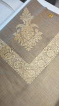 Zarrin Qalam Kaari Super Turma Kashmiri semi pashmina with pale gold and cream corner motif and border