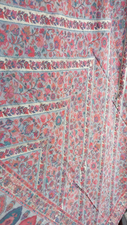 Rumman shawl close-up, coral red florals