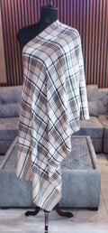 Shatranj Kashmiri semi pashmina stole draped on a mannequin, ivory check