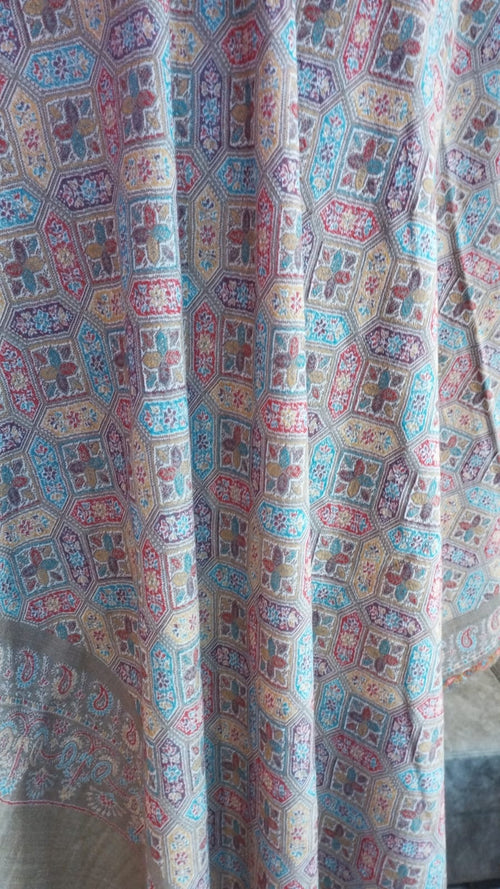 Shirin shawl close-up, pastel tile pattern